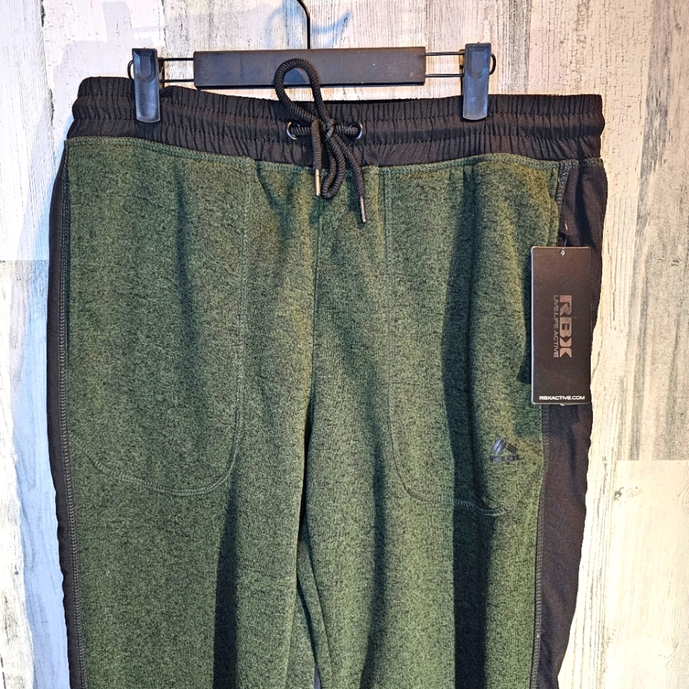 New! RBX Mens Athletic Jogger Tapered Hunter Green & Black L Running Pants Warm
